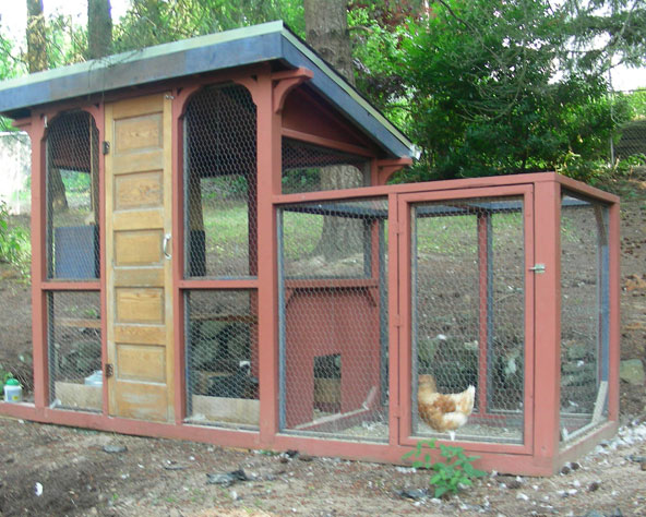 Large photo of a  larger homemade chicken hutch.