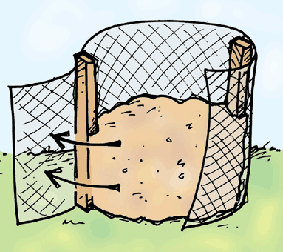Illustration of a completed chicken wire compost bin