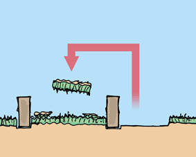 Illustration of turning clods of soil onto a raised bed.