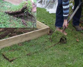 Photo of digging up path nest to a raised bed