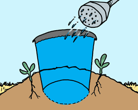 Illustration of a soak pot being filled with water